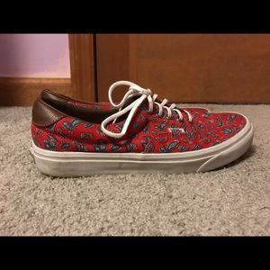 Red paisley Vans with leather accent